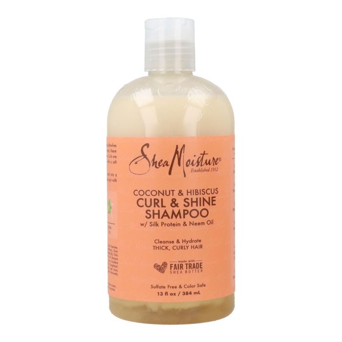 Shea Moisture Coconut & Hibiscus Champú Curl & Shine 384ml para Cabellos Gruesos, Rizados, Antifrizz y Definición