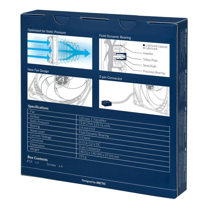 ARCTIC Ventilador P14 14CM Negro 1700 RPM 72,8 CFM 6