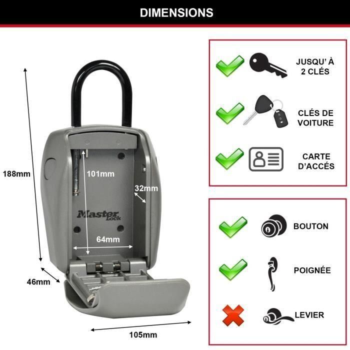 MASTER LOCK Caja de llave segura - Talla L - Seguridad reforzada - Cofre con mini asa 5