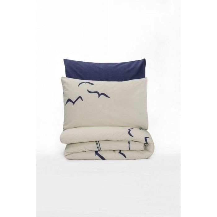 Juego de cama - 1 funda nórdica 220x240 cm + 2 fundas de almohada 60x60 cm - 100% algodón - Azul 2 Juego de cama - 1 funda nórdica 220x240 cm + 2 fundas de almohada 60x60 cm - 100% algodón - Azul 2