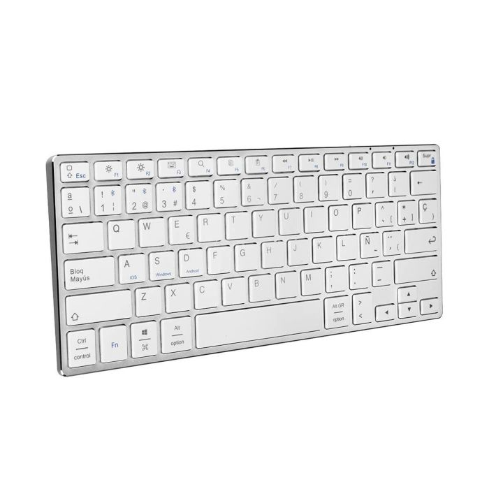 SUBBLIM SUB-KB-3ADC200 Teclado Inalámbrico Bluetooth Universal QWERTY Español, Compacto Aluminio, Batería Recargable, Multi-dispositivo (3), Plata/Blanco SUBBLIM SUB-KB-3ADC200 Teclado Inalámbrico Bluetooth Universal QWERTY Español, Compacto Aluminio, Batería Recargable, Multi-dispositivo (3), Plata/Blanco