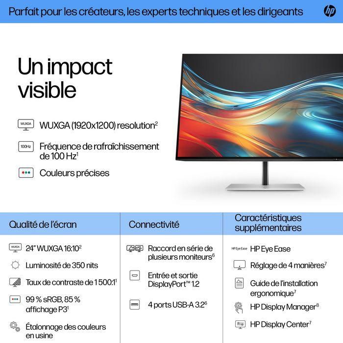HP 724pn Monitor Series 7 Pro de 24 pulgadas WUXGA 16:10 con Precisión de Color, Marco Micro-Borde y Diseño Ergonómico 8 HP 724pn Monitor Series 7 Pro de 24 pulgadas WUXGA 16:10 con Precisión de Color, Marco Micro-Borde y Diseño Ergonómico 8