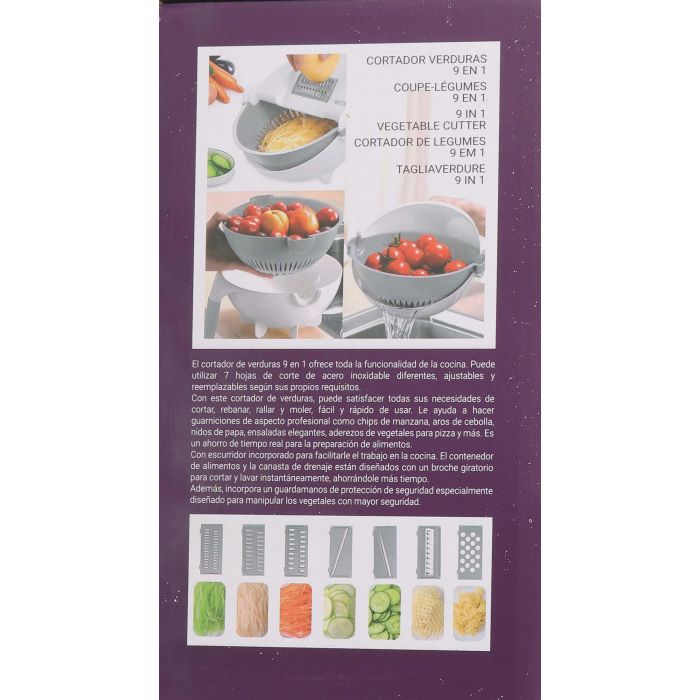 Cortador de Verduras 9 en 1 con Escurridor Quttin (6 Unidades) 9 Cortador de Verduras 9 en 1 con Escurridor Quttin (6 Unidades) 9