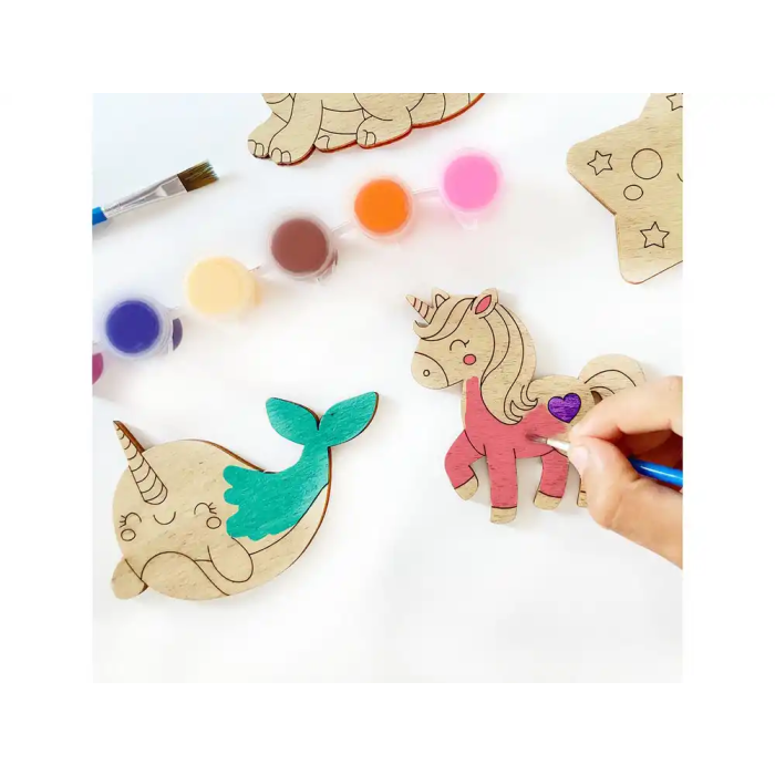 Wondee Kit para Colorear Figuras de Madera Sostenible para Niños con 12 Colores Vibrantes y 2 Brochas 1