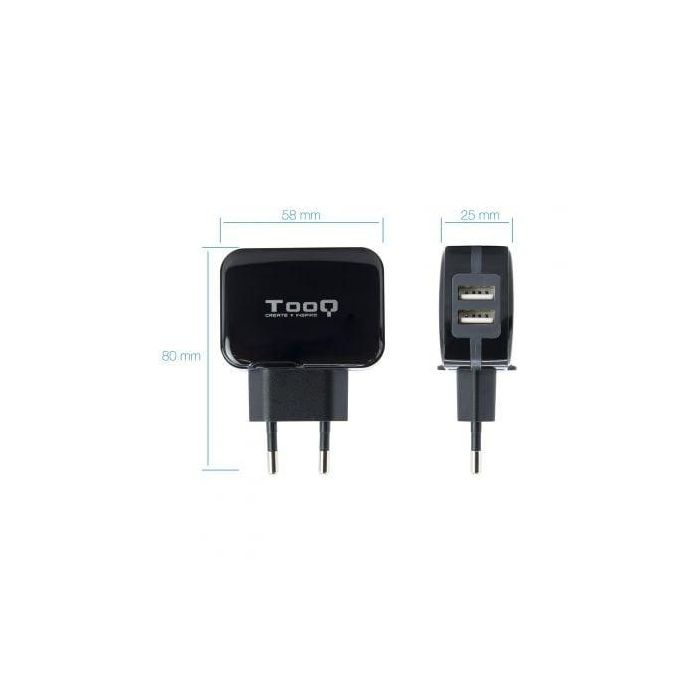 TooQ TQWC-1S02 Cargador de Pared USB 2 Puertos 17W 3.4A Total (2.4A/Puerto) Negro 1 TooQ TQWC-1S02 Cargador de Pared USB 2 Puertos 17W 3.4A Total (2.4A/Puerto) Negro 1