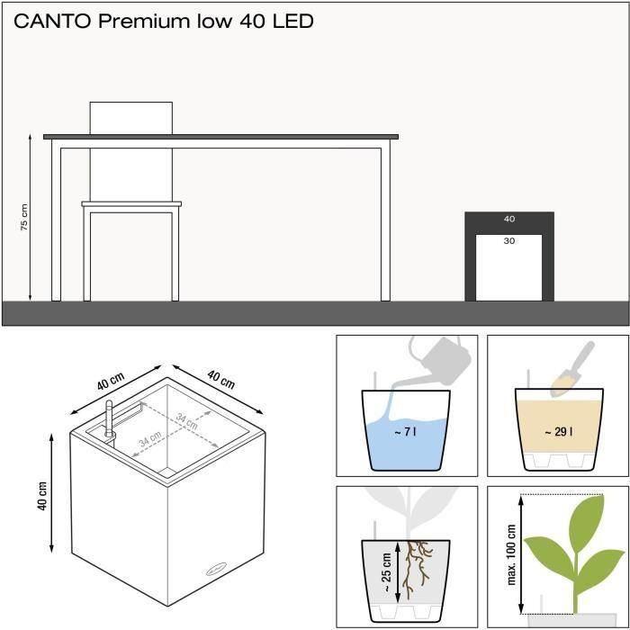 Macetero LECHUZA Canto Premium Cube 40 - kit LED completo, antracita metalizado 2 Macetero LECHUZA Canto Premium Cube 40 - kit LED completo, antracita metalizado 2
