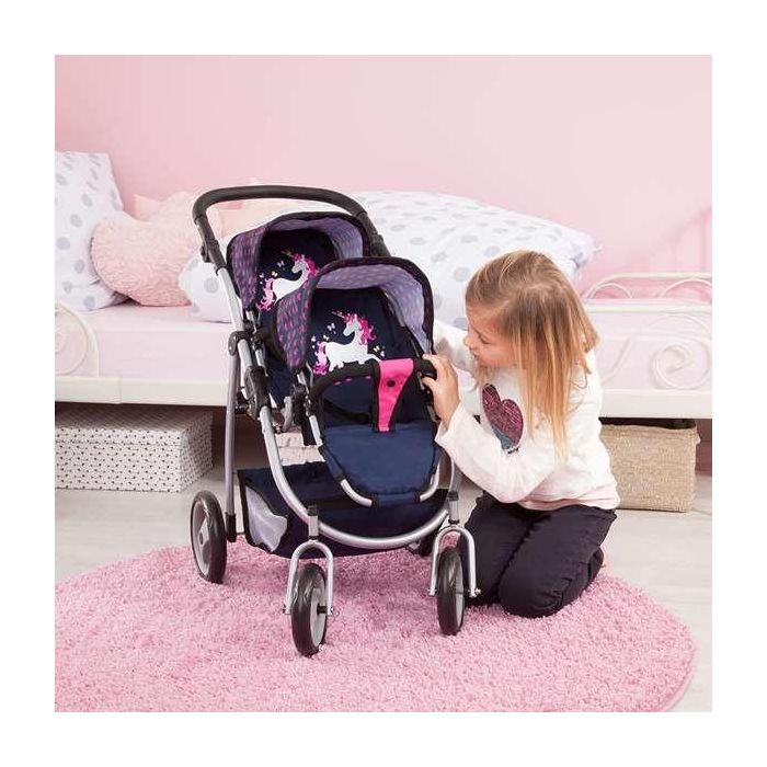 Coche de muñeca paseo gemelar azul marino 73x63x46 cm 4 Coche de muñeca paseo gemelar azul marino 73x63x46 cm 4
