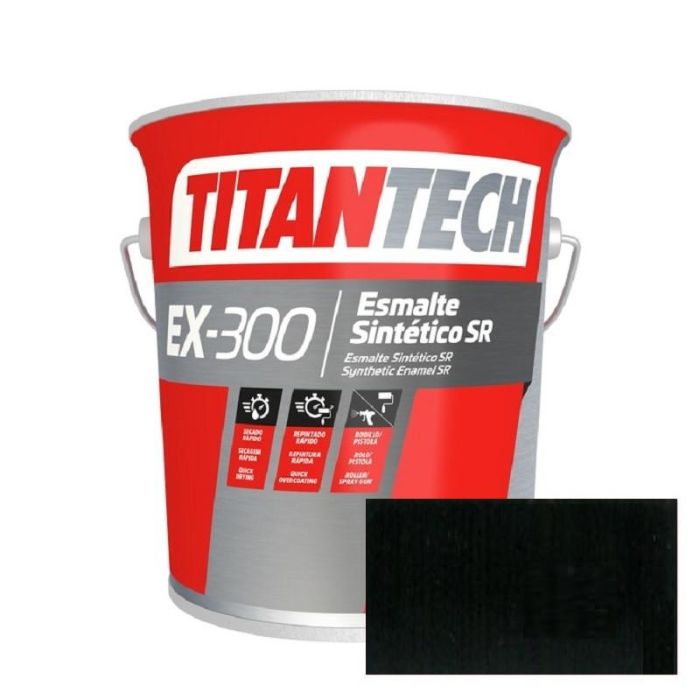 TITAN Ex300 Esmalte Sintético Industrial de Alta Calidad, Secado Rápido, Negro 4L para Acero y Metales