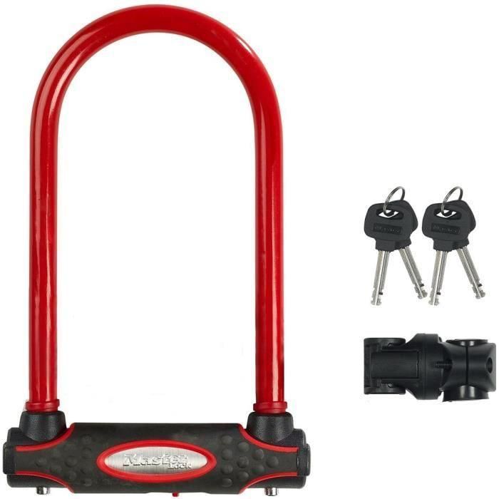 MASTER LOCK U Candado para bicicleta [Con llave] [Soporte universal para bicicleta] [Candado certificado] [Rojo] 8195EURDPROCOLR