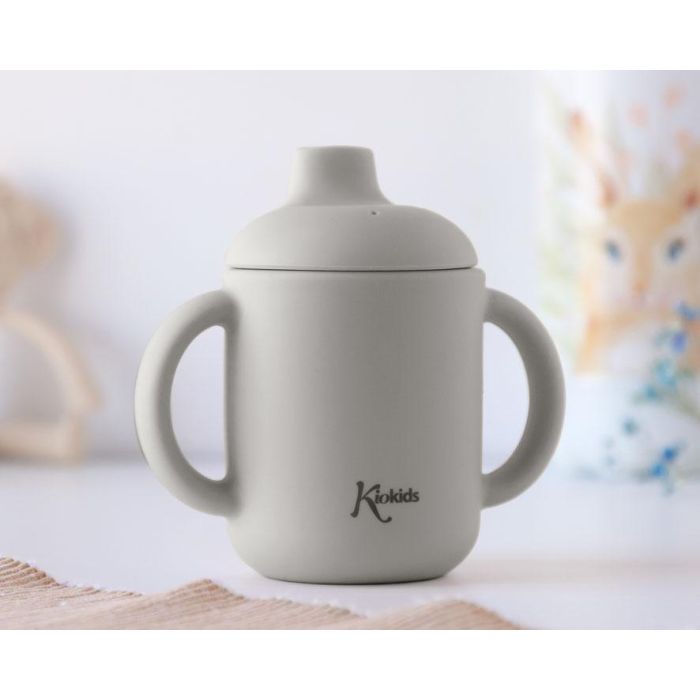 KioKids Taza de Aprendizaje de Silicona Gris con Asas, 120 ml, para Bebés +4 Meses 0 KioKids Taza de Aprendizaje de Silicona Gris con Asas, 120 ml, para Bebés +4 Meses 0