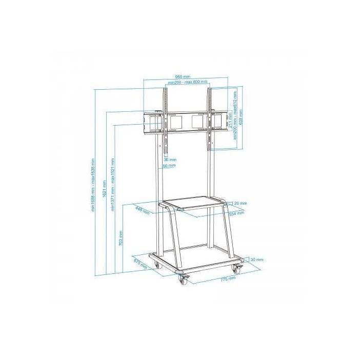 Tooq Soporte TV suelo con ruedas para pantallas de 37" a 100", hasta 150 kg, ajuste de altura, negro 8