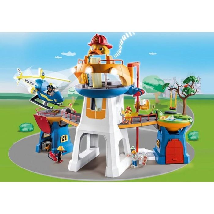 Playmobil Cuartel General Duck On Call con Efectos de Luz y Sonido, Tobogán de Caída Libre y Accesorios para Juego Playmobil Cuartel General Duck On Call con Efectos de Luz y Sonido, Tobogán de Caída Libre y Accesorios para Juego