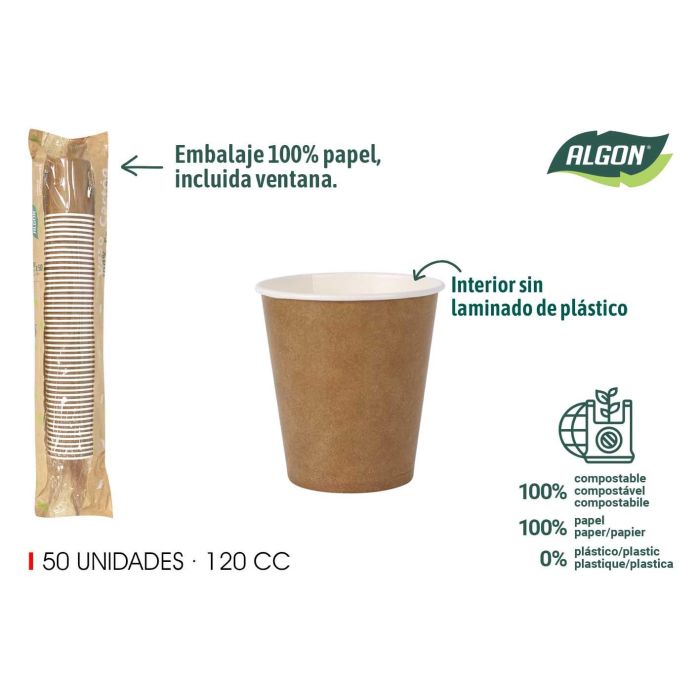 Set de 50 vasos de cartón Kraft 120 cc - Algon (20 Unidades) Set de 50 vasos de cartón Kraft 120 cc - Algon (20 Unidades)