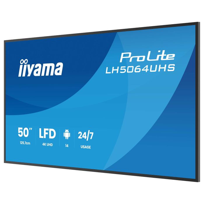 Iiyama LH5064UHS-B1AG Monitor Profesional 50" UHD 4K VA DLED 500cd/m², Android 14 OS, 2x HDMI, USB-C, WiFi, LAN, 24/7 10