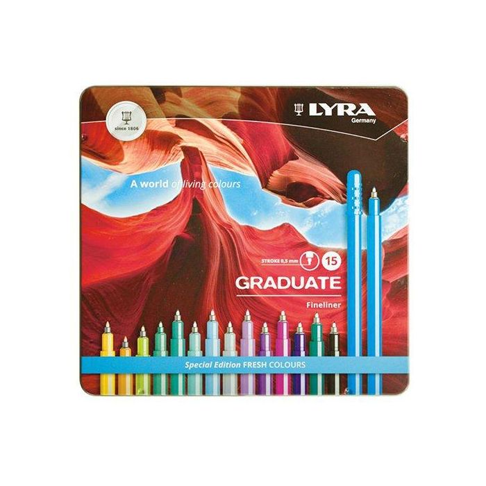 Rotulador Lyra Graduate Fineliner Colores Fresh Estuche Metal De 15 (Set de 5)