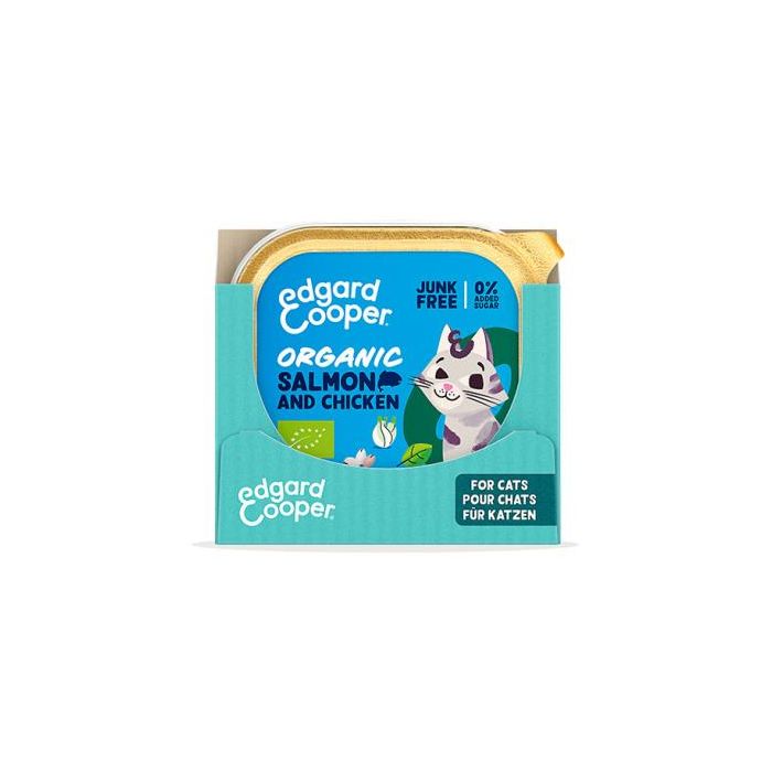 Paté para Gatos Adultos con Salmón Orgánico, en Tarrinas de 85g - Pack de 16 Unidades