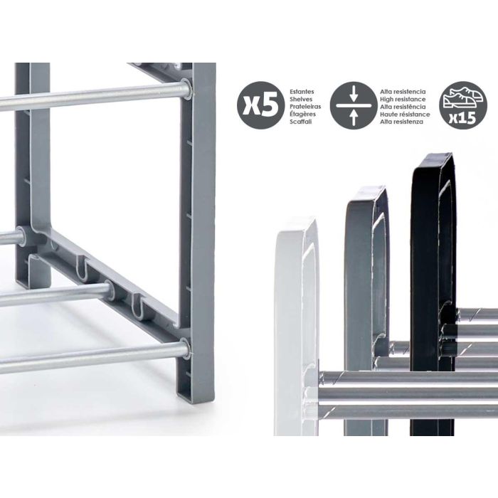 Kipit Zapatero Para 15 Pares Surtidos Colores Metal Plastico 68 x 3 x 18.5 cm (Set de 24)