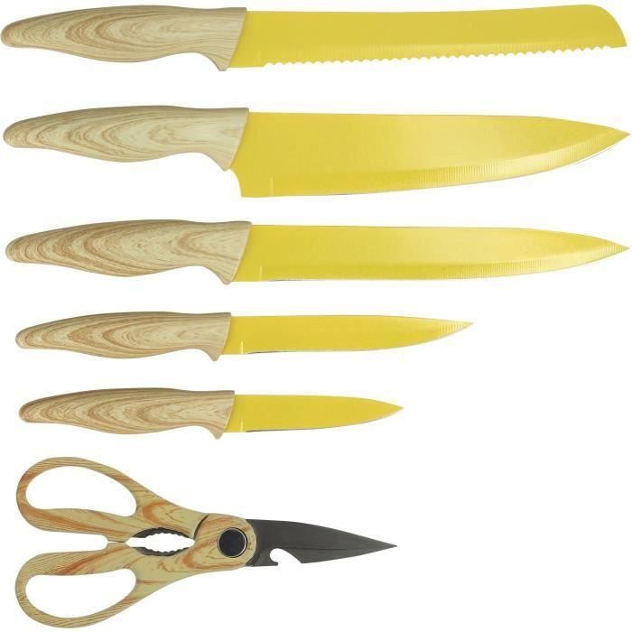 Menastyl 5041062 Bloque de cuchillos de 6 piezas, Hoja de cerámica, Polipropileno, Azafrán 2