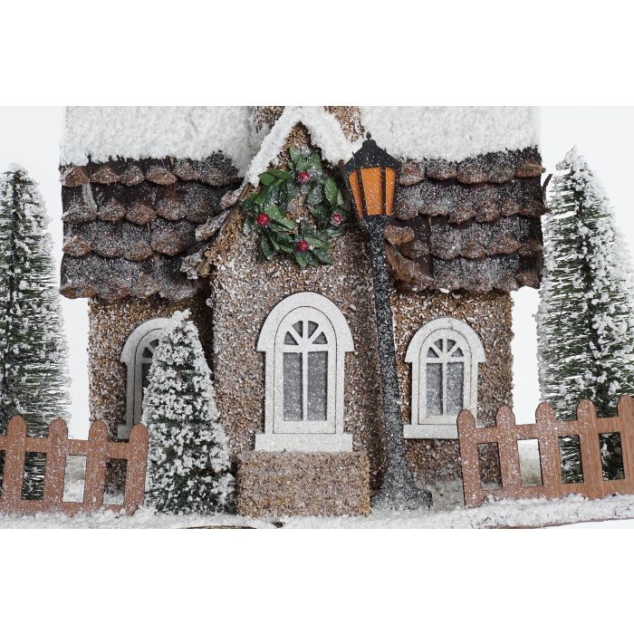 DKD Home Decor Casa Navideña Luminosa LED Estilo Alpino Natural Blanco 22x29x38 cm Funciona con Pilas AA Pack 2 2