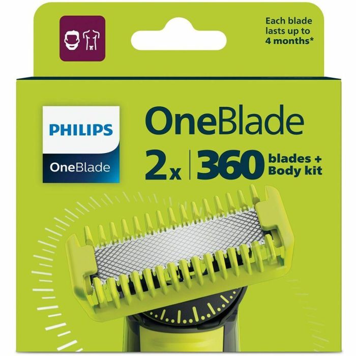 Philips OneBlade QP624/50 Cuchillas de Repuesto de Acero Inoxidable, 2 Cuchillas con Protección para la Piel 12