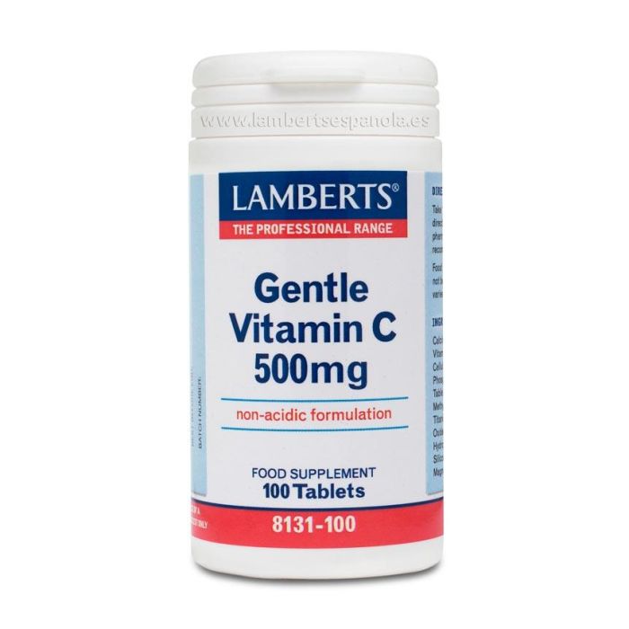 LAMBERTS Vitamina C Gentle Ascorbato de Calcio 500 mg No Ácida, 100 Comprimidos. Apto para Veganos y Vegetarianos