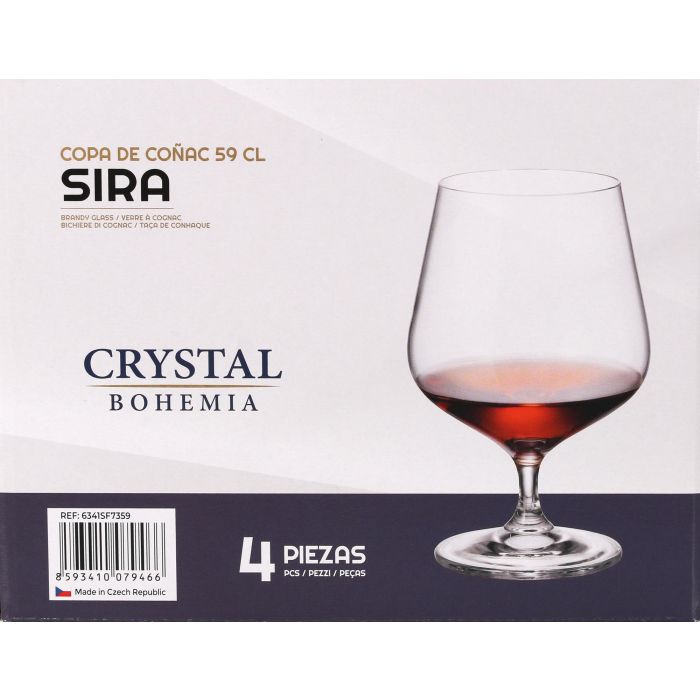 Bohemia Set de 4 Copas para Coñac Serie Sira, Capacidad 590 cc, Medidas: Ø 7.5 x 16 cm (6 Cajas) 5