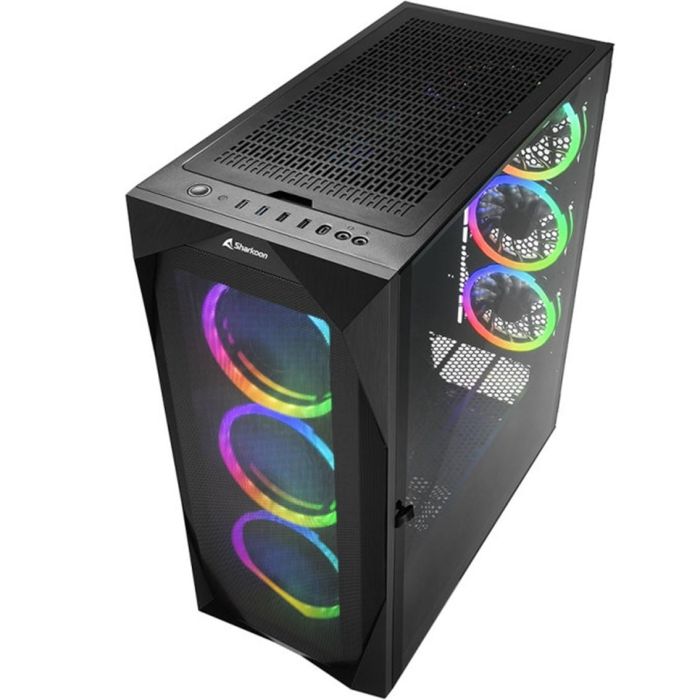 Sharkoon REV300 Torre Gaming E-ATX de Alto Rendimiento con 7 Ventiladores PWM, Panel Frontal Rejilla y Cristal Templado Negro 1