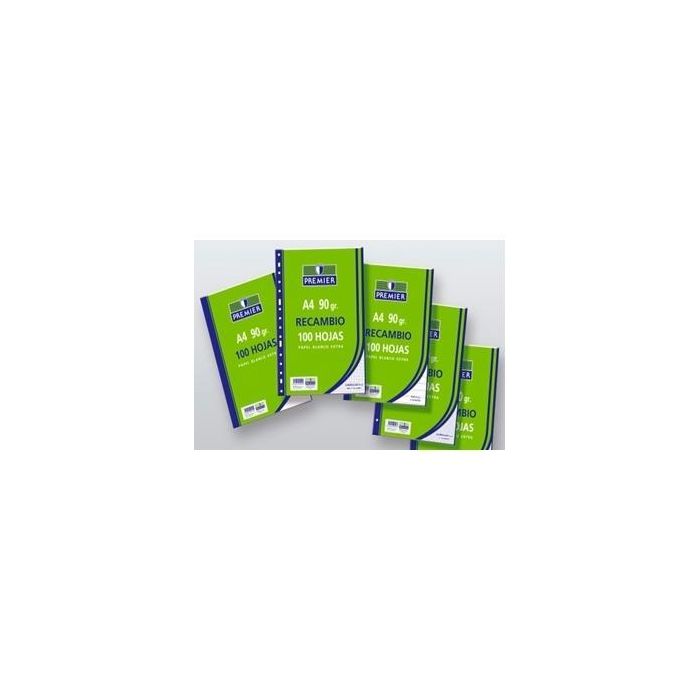 Zorrilla Recambio Premier 100H A4 90 gr Horizontal 4 Taladros Papel Blanco Extra