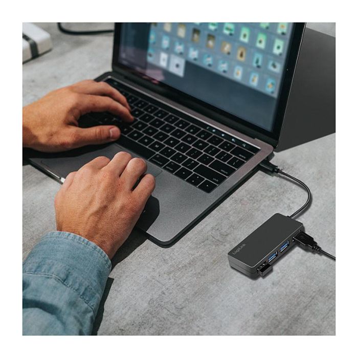 LogiLink UA0396 Hub USB 3.2 Gen 1 de 4 Puertos Tipo A, Velocidad 5 Gbps, Cable de 15 cm, Negro 3
