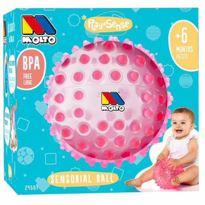 Bola sensorial 20 cm rosa. con colores y textura suave para la diversión y aprendizaje de los bebes. 4