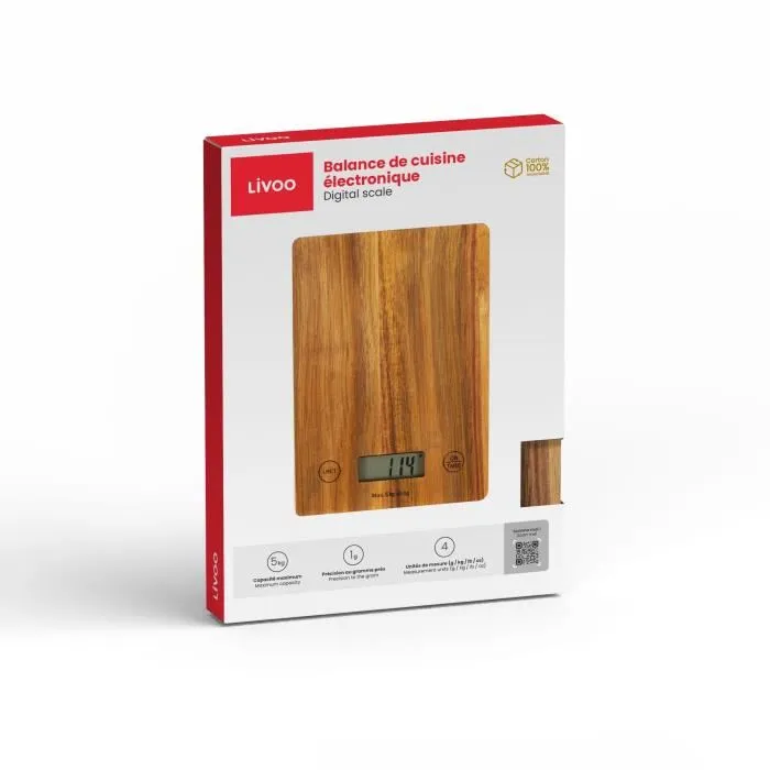 Livoo DOM492 Báscula de Cocina Electrónica de Madera de Acacia 4
