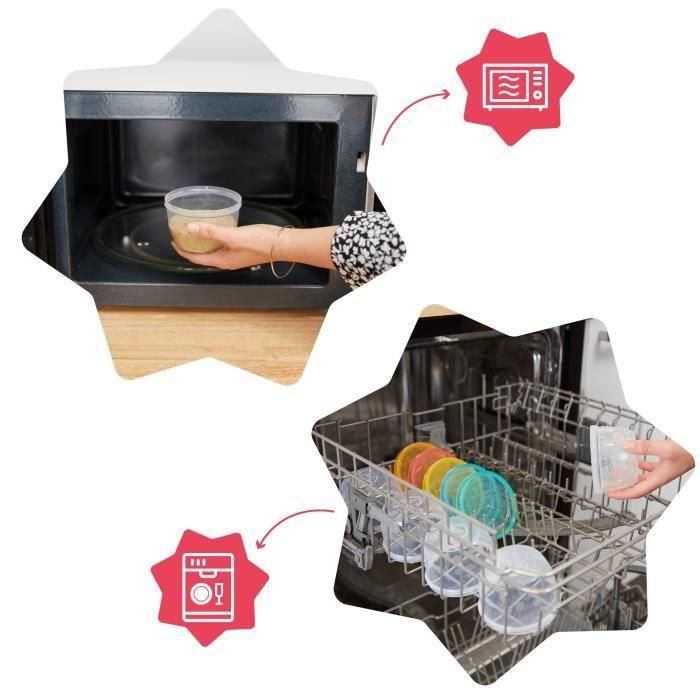 Badabulle Set de 12 tarros de almacenamiento para bebés 250ml, herméticos, graduados, aptos microondas, lavavajillas, congelador, Sin BPA, Made in France 4