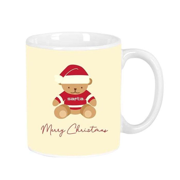 Safta Taza grande osito beige Felices Fiestas 8x9,5x8cm