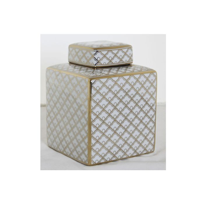 DKD Home Decor Jarrón Glam Blanco Dorado Porcelana 15.5 x 22 x 15.5 cm (2 Unidades)
