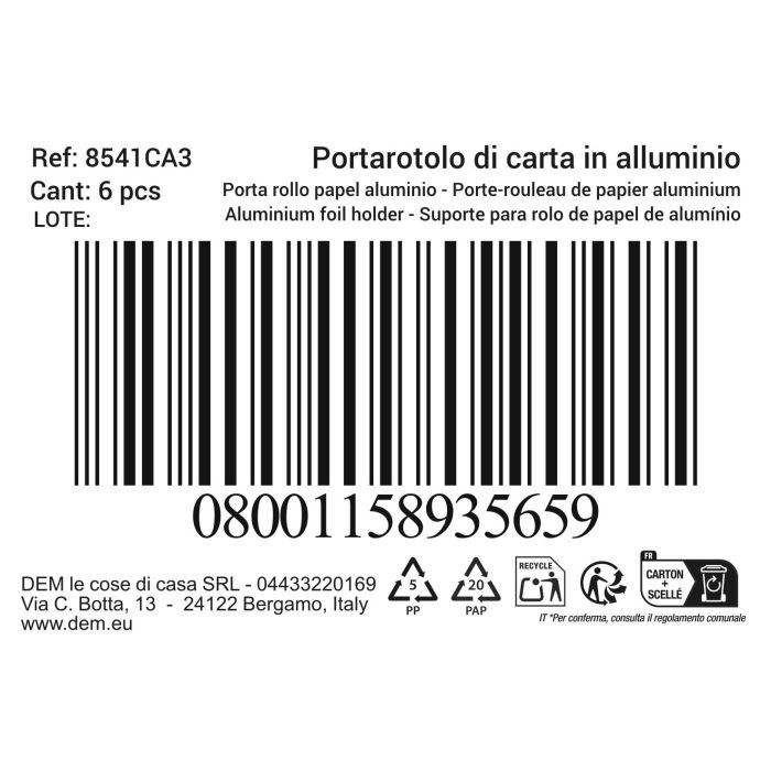 Inde Porta Rollo Papel Aluminio 33 cm x 8 cm x 5.5 cm (6 Unidades)