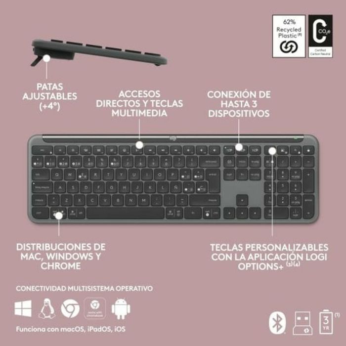 Teclado Logitech Gris Qwerty Español QWERTY 1