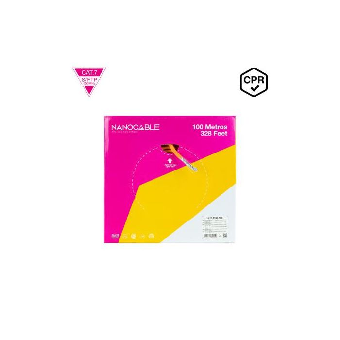 Nanocable Bobina Cable de Red CAT.7 LSZH SFTP PIMF AWG23, 10GBase-T, 600 MHz, PoE, 100 m, Naranja, Ref. 10.20.1700-100