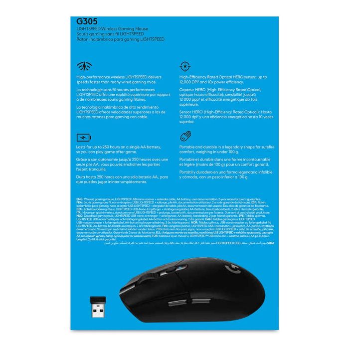 Logitech G305 Lightspeed Ratón Inalámbrico Óptico Negro 12000 PPP 9