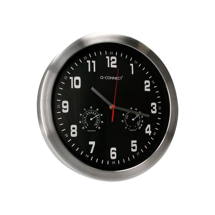 Reloj Q-Connect De Pared Metalico Redondo 35,5 cm Movimiento Silencioso Color Cromado Con Esfera Negra 2