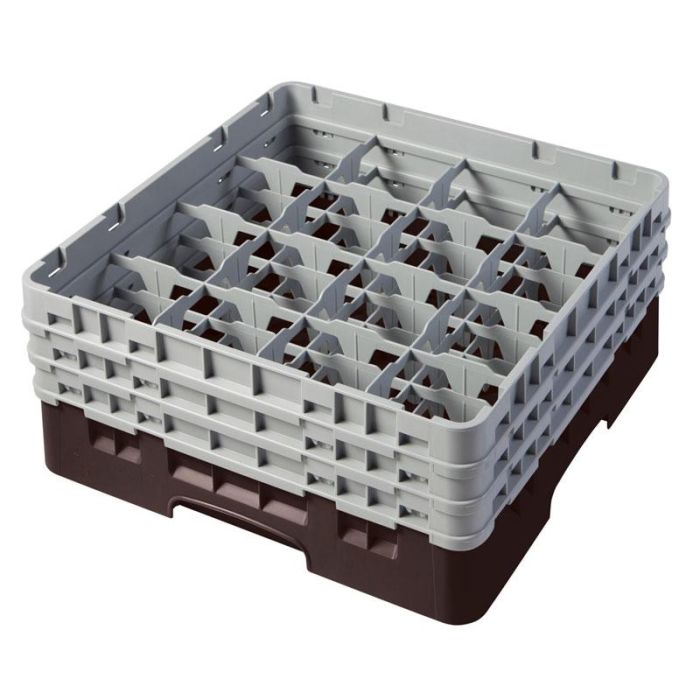 CAMBRO - 16S638-167 - Cesta de lavado 16 comp. 3 alturas - 10,9 cm Ø máx. - alt. máx. 17,6 cm - 50 x 50 x 22,5 cm - Castaño