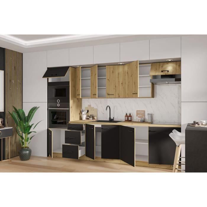 Cocina completa - MODENA - 300 cm - Roble artesanal y negro mate Cocina completa - MODENA - 300 cm - Roble artesanal y negro mate