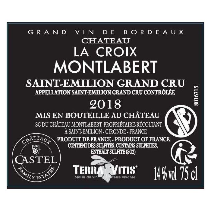 Château La Croix Montlabert 2016 Saint-Emilion Grand Cru - Vino tinto de Burdeos 1