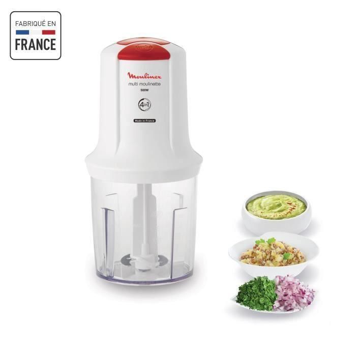 Mini Picadora MOULINEX, Bol de 500 ml, 2 velocidades, Cuchilla de acero inoxidable, Accesorio emulsionante, Made in France, Multi-Moulinette AT710110