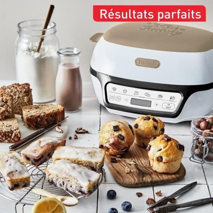 TEFAL Máquina de tartas Inteligente, 5 programas precisos, Molde Antiadherente, 6 moldes para muffins Creabake, Cake Factory KD804910 1