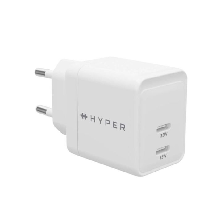 HYPER HJG35EU Cargador de Dispositivos Móviles Interior con Carga Rápida y 2 Puertos USB Tipo C Compatible con Smartphones, Auriculares, Smartwatches Blanco