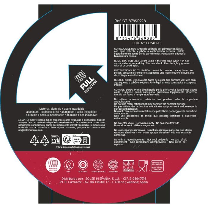 Quttin Sartén Wok de 28 cm para Inducción, Aluminio Forjado con Base Spiral - Medidas: 29 cm Ancho, 8.5 cm Alto, 49.5 cm Largo (4 Unidades) 2