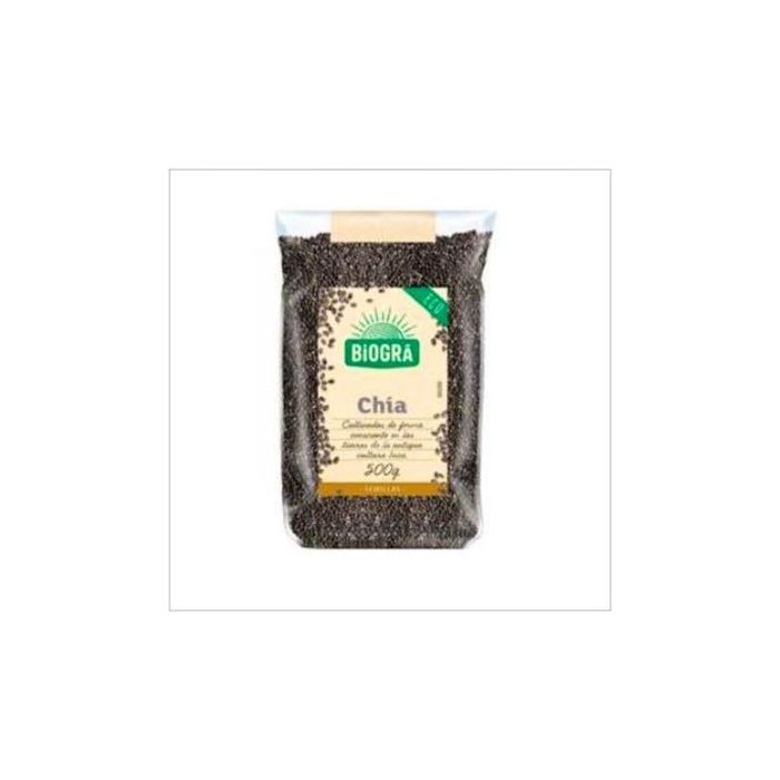 BIOGRA Semillas de Chía Bio Vegan 500g, ricas en Omega 3 y Fibra, para Yogures, Ensaladas y Recetas
