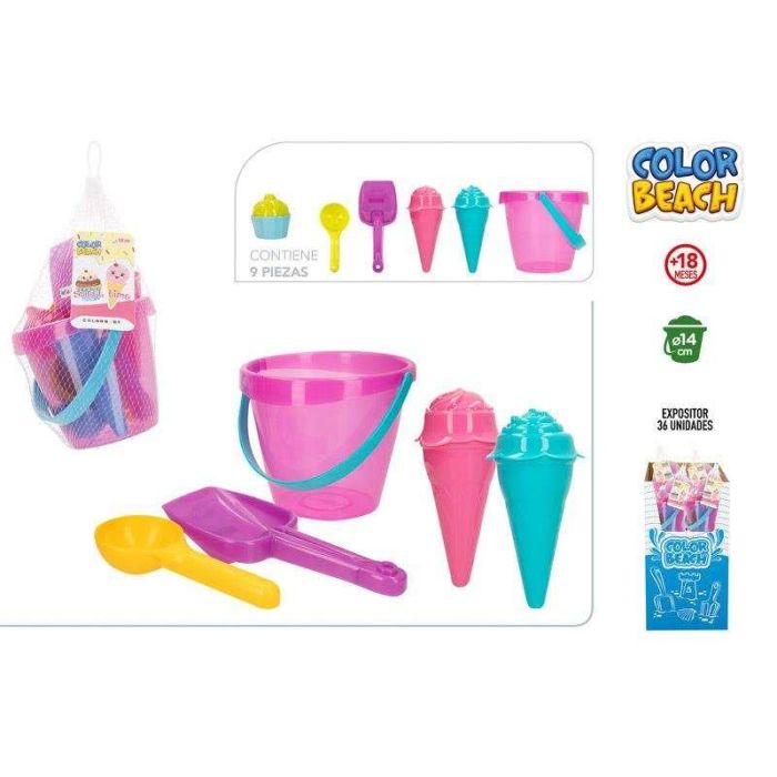 Cubo de playa 14 cm sweet time incluye 9 piezas. 1