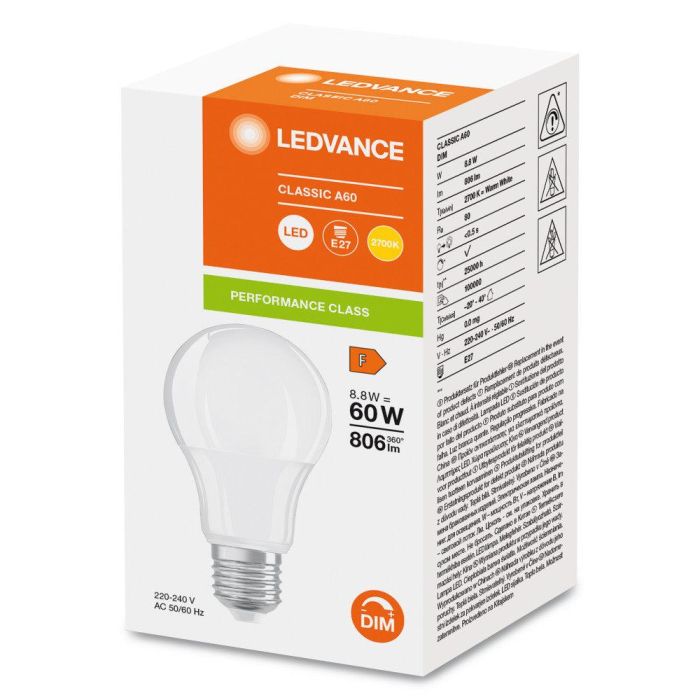 [LVE-4099854043970] Ledvance/Osram Bombilla LED "Classic" E27 8,8W 806Lm 2700K 200º IP20 Regulable - Blanco Muy Cálido 1