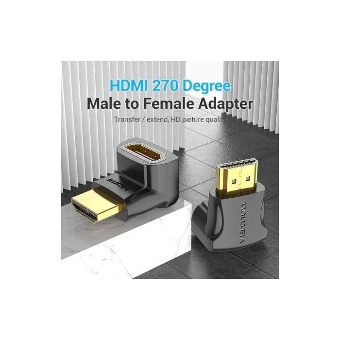 Vention AINB0-2 Adaptador HDMI 4K@60Hz 270º Macho a Hembra Chapado en Oro Negro para TV Monitor Proyector - Pack 2 Unidades